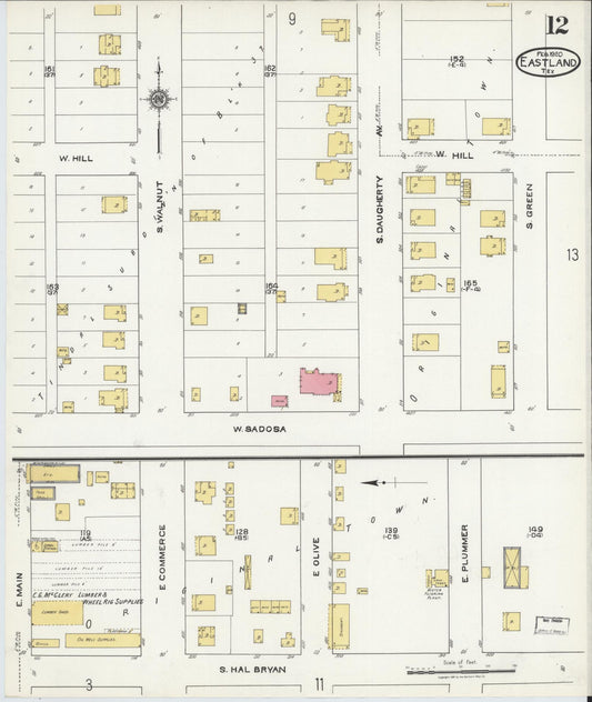Sanborn Fire Insurance Map from Eastland, Eastland County, Texas (1920), Sheet #0012 - Historic Sanborn Fire Insurance Map Print, vintage old map wall art, antique decor, genealogy gift, Texas Texas map