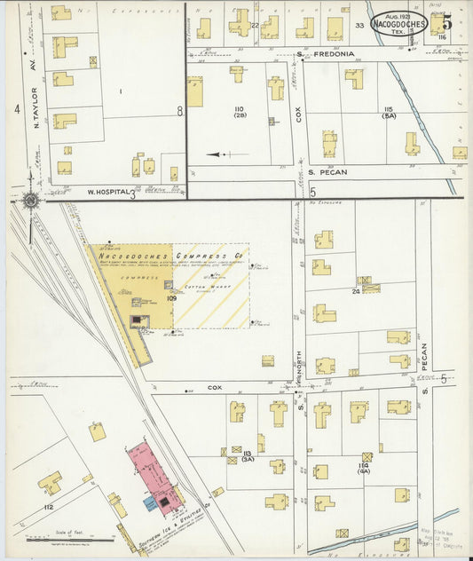 Sanborn Fire Insurance Map from Nacogdoches, Nacogdoches County, Texas (1921), Sheet #0005 - Historic Sanborn Fire Insurance Map Print, vintage old map wall art, antique decor, genealogy gift, Texas Texas map
