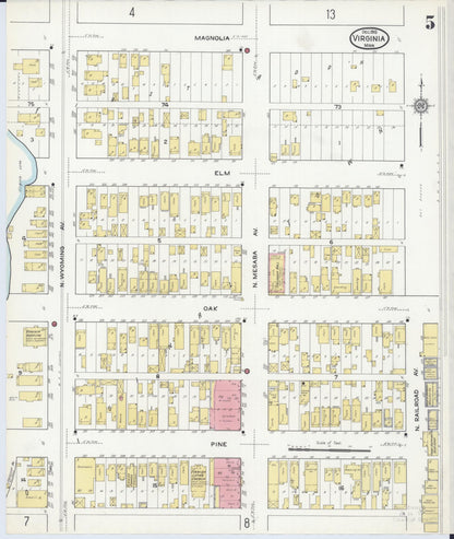 Sanborn Fire Insurance Map from Virginia, Saint Louis County, Minnesota (1915), Sheet #0005 - Complete Map Set gallery image, historic Sanborn map, vintage wall art, Minnesota Minnesota