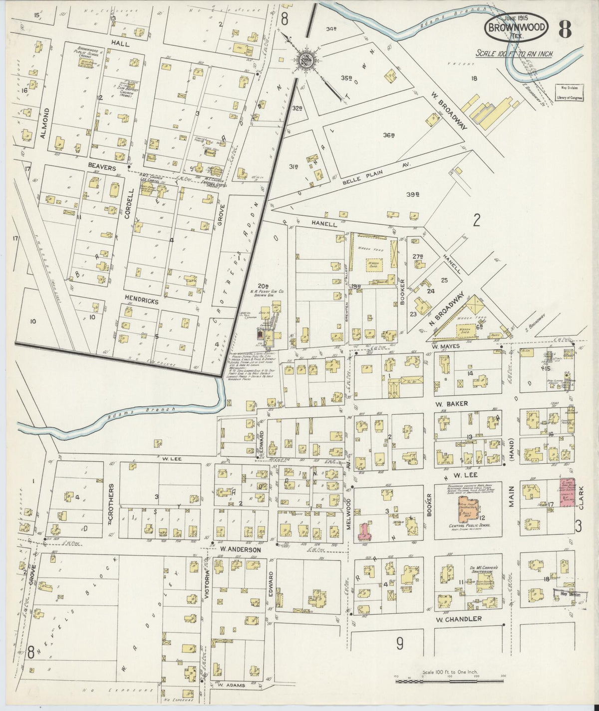 Sanborn Fire Insurance Map from Brownwood, Brown County, Texas (1915), Sheet #0008 - Complete Map Set gallery image, historic Sanborn map, vintage wall art, Texas Texas