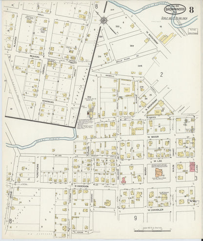 Sanborn Fire Insurance Map from Brownwood, Brown County, Texas (1915), Sheet #0008 - Complete Map Set gallery image, historic Sanborn map, vintage wall art, Texas Texas