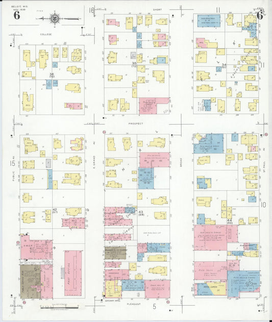 Sanborn Fire Insurance Map from Beloit, Rock County, Wisconsin (1939), Sheet #0006 - Historic Sanborn Fire Insurance Map Print, vintage old map wall art, antique decor, genealogy gift, Wisconsin Wisconsin map