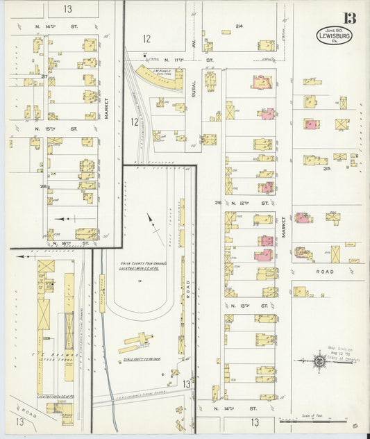 Sanborn Fire Insurance Map from Lewisburg, Union County, Pennsylvania (1913), Sheet #0013 - Historic Sanborn Fire Insurance Map Print, vintage old map wall art, antique decor, genealogy gift, Pennsylvania Pennsylvania map