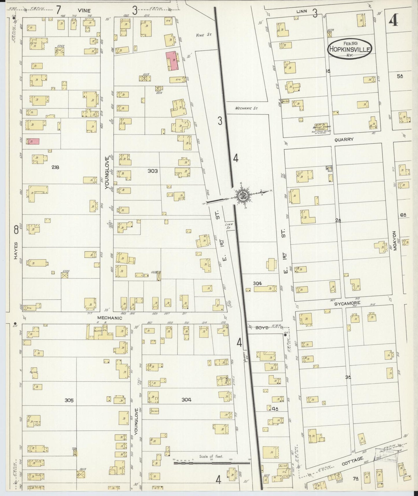 Sanborn Fire Insurance Map from Hopkinsville, Christian County, Kentucky (1913), Sheet #0004 - Complete Map Set gallery image, historic Sanborn map, vintage wall art, Kentucky Kentucky