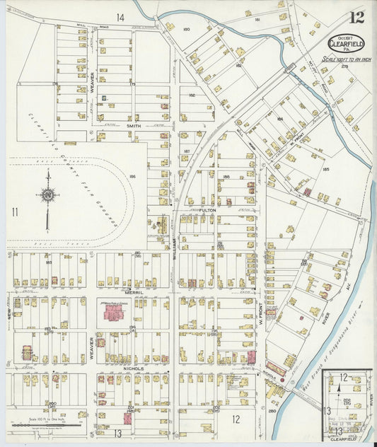 Sanborn Fire Insurance Map from Clearfield, Clearfield County, Pennsylvania (1917), Sheet #0012 - Historic Sanborn Fire Insurance Map Print, vintage old map wall art, antique decor, genealogy gift, Pennsylvania Pennsylvania map