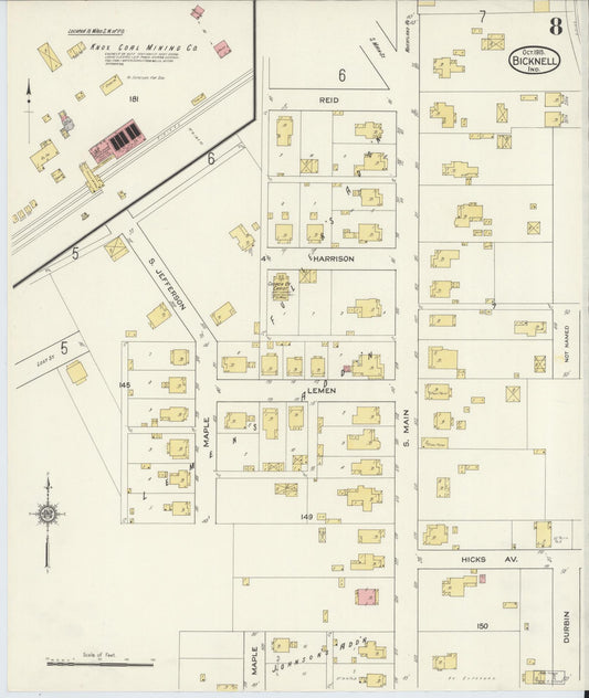 Sanborn Fire Insurance Map from Bicknell, Knox County, Indiana (1915), Sheet #0008 - Historic Sanborn Fire Insurance Map Print, vintage old map wall art, antique decor, genealogy gift, Indiana Indiana map