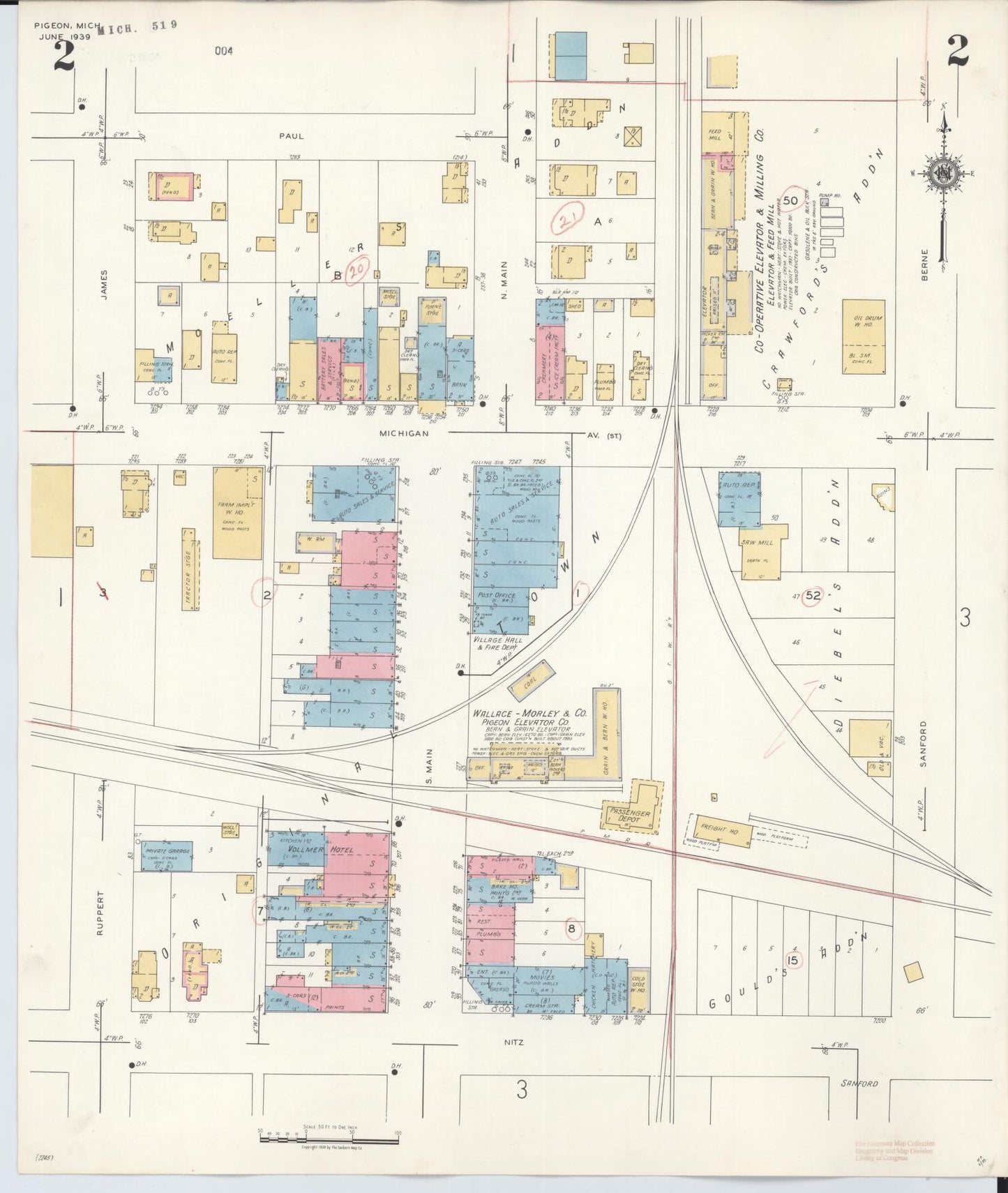 Sanborn Fire Insurance Map from Pigeon, Huron County, Michigan (1939), Sheet #0002 - Complete Map Set gallery image, historic Sanborn map, vintage wall art, Michigan Michigan