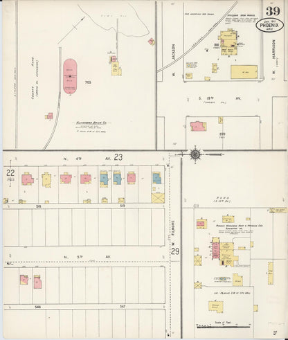 Sanborn Fire Insurance Map from Phoenix, Maricopa County, Arizona (1911), Sheet #0039 - Complete Map Set gallery image, historic Sanborn map, vintage wall art, Arizona Arizona