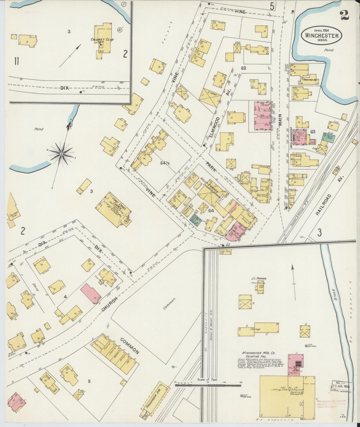 Sanborn Fire Insurance Map from Winchester, Middlesex County, Massachusetts (1904), Sheet #0002 - Historic Sanborn Fire Insurance Map Print, vintage old map wall art, antique decor, genealogy gift, Massachusetts Massachusetts map