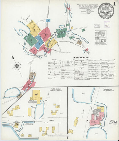 Sanborn Fire Insurance Map from Millbury, Worcester County, Massachusetts (1904), Sheet #0001 - Complete Map Set gallery image, historic Sanborn map, vintage wall art, Massachusetts Massachusetts