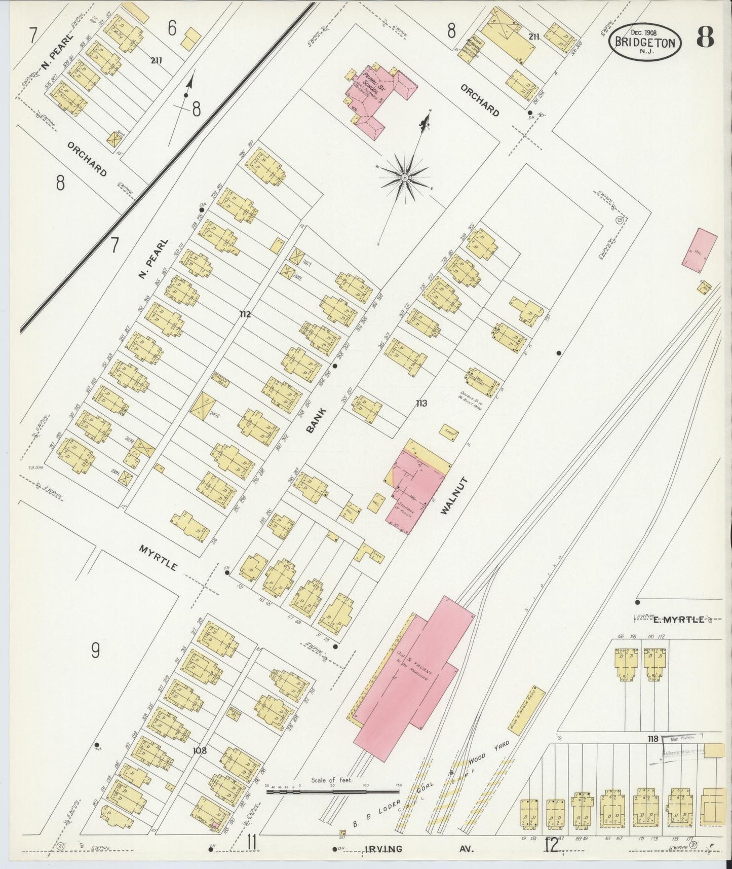 Sanborn Fire Insurance Map from Bridgeton, Cumberland County, New Jersey (1908), Sheet #0008 - Complete Map Set gallery image, historic Sanborn map, vintage wall art, New Jersey New Jersey