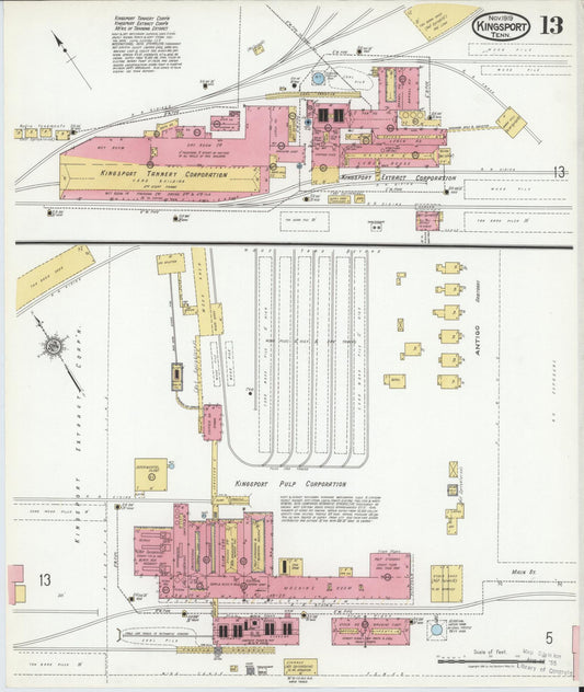 Sanborn Fire Insurance Map from Kingsport, Sullivan County, Tennessee (1919), Sheet #0013 - Historic Sanborn Fire Insurance Map Print, vintage old map wall art, antique decor, genealogy gift, Tennessee Tennessee map