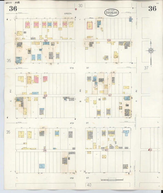 Sanborn Fire Insurance Map from Douglas, Cochise County, Arizona (1947), Sheet #0036 - Historic Sanborn Fire Insurance Map Print, vintage old map wall art, antique decor, genealogy gift, Arizona Arizona map