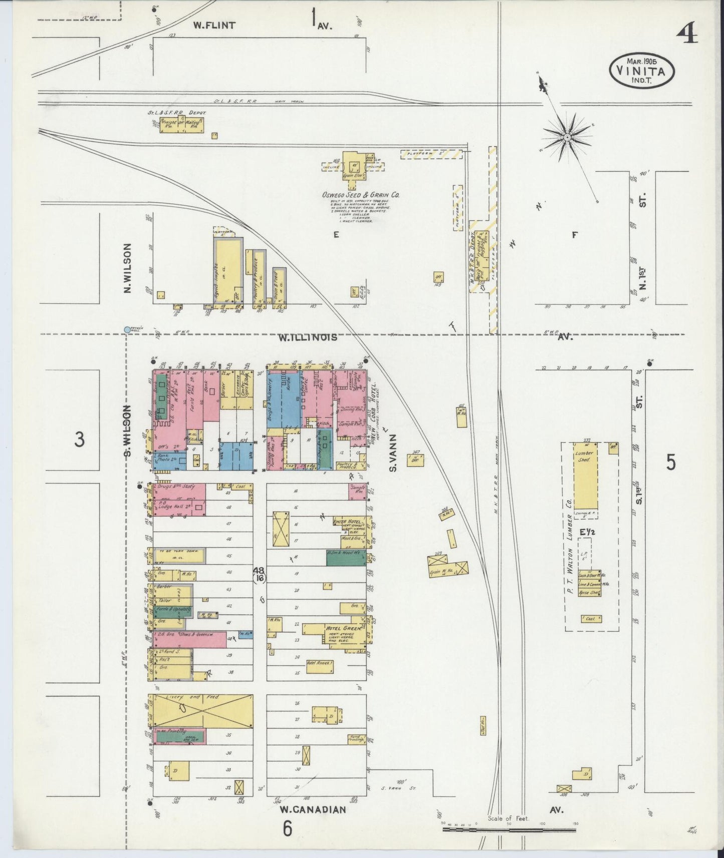 Sanborn Fire Insurance Map from Vinita, Craig County, Oklahoma (1905), Sheet #0004 - Complete Map Set gallery image, historic Sanborn map, vintage wall art, Oklahoma Oklahoma