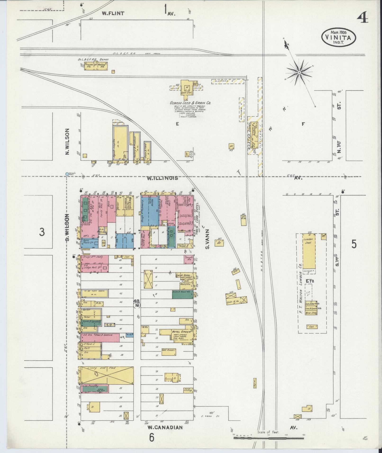 Sanborn Fire Insurance Map from Vinita, Craig County, Oklahoma (1905), Sheet #0004 - Complete Map Set gallery image, historic Sanborn map, vintage wall art, Oklahoma Oklahoma
