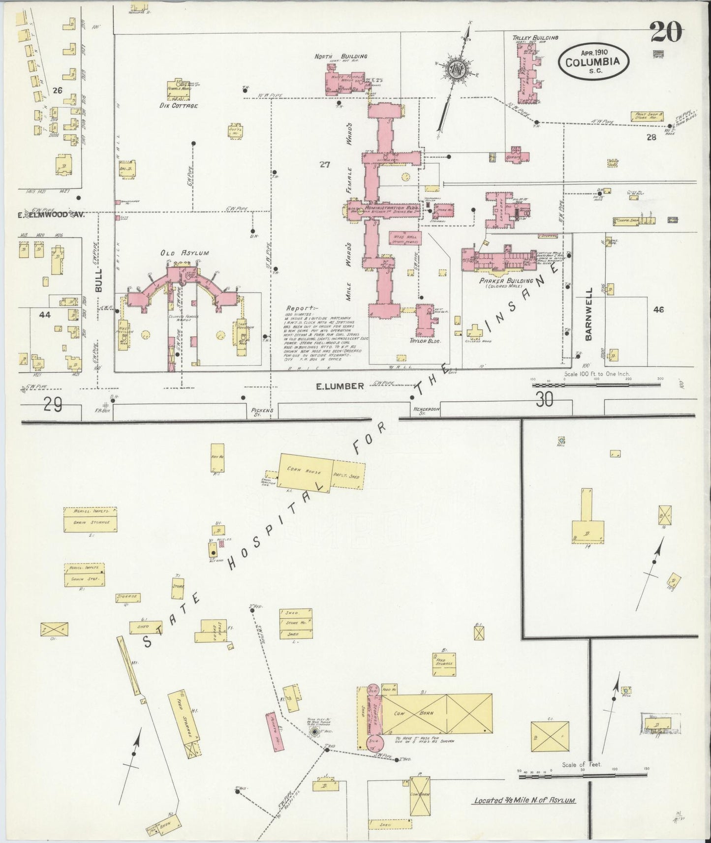 Sanborn Fire Insurance Map from Columbia, Richland County, South Carolina (1910), Sheet #0020 - Historic Sanborn Fire Insurance Map Print, vintage old map wall art, antique decor, genealogy gift, South Carolina South Carolina map
