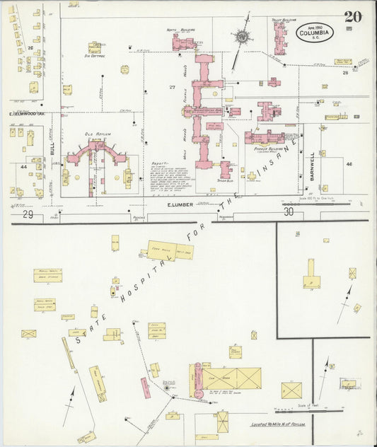 Sanborn Fire Insurance Map from Columbia, Richland County, South Carolina (1910), Sheet #0020 - Historic Sanborn Fire Insurance Map Print, vintage old map wall art, antique decor, genealogy gift, South Carolina South Carolina map