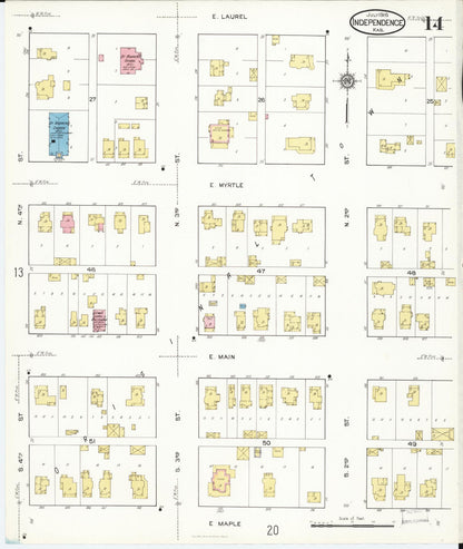 Sanborn Fire Insurance Map from Independence, Montgomery County, Kansas (1916), Sheet #0014 - Complete Map Set gallery image, historic Sanborn map, vintage wall art, Kansas Kansas