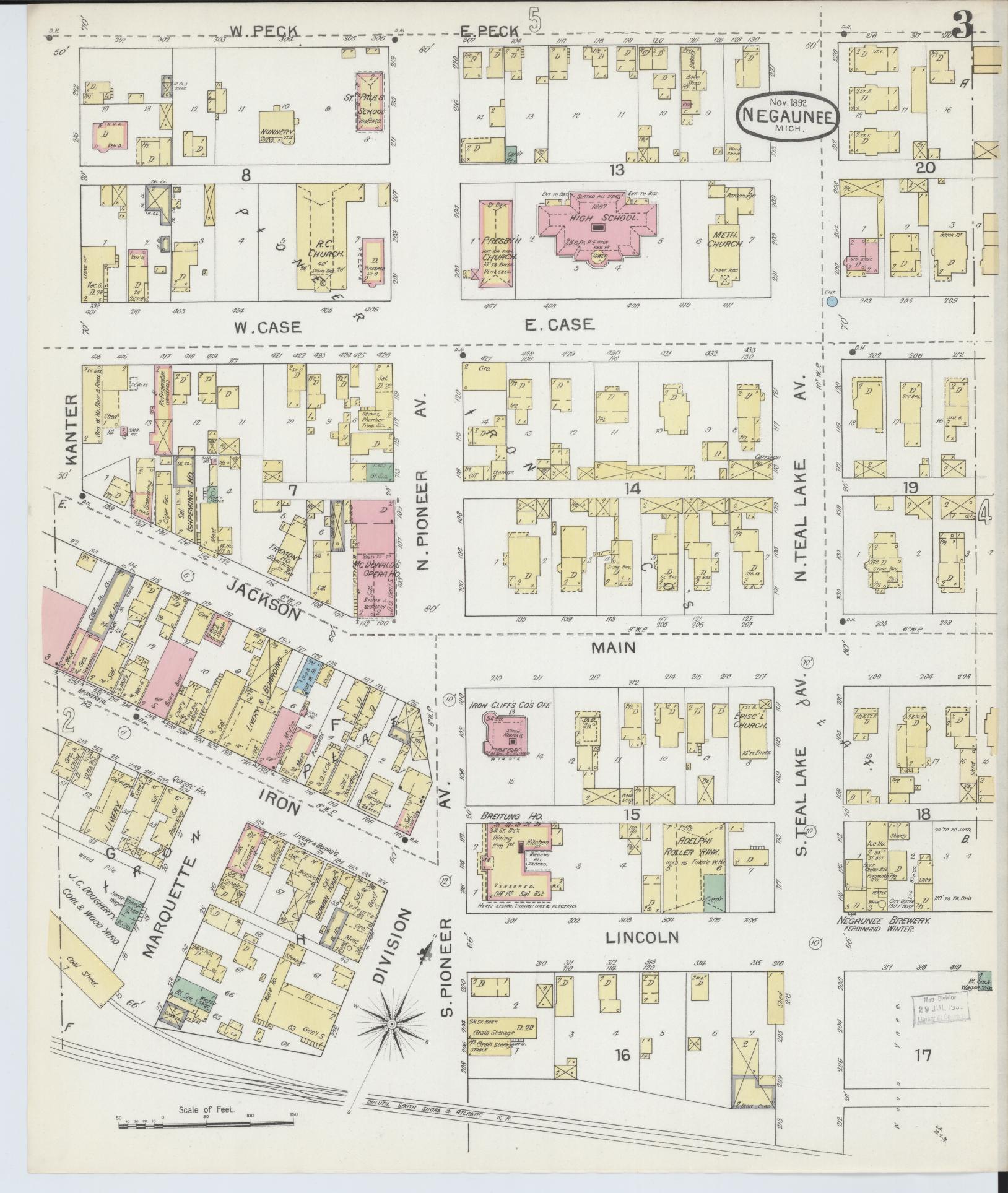 Sanborn Fire Insurance Map from Negaunee, Marquette County, Michigan (1892), Sheet #0003 - Complete Map Set gallery image, historic Sanborn map, vintage wall art, Michigan Michigan