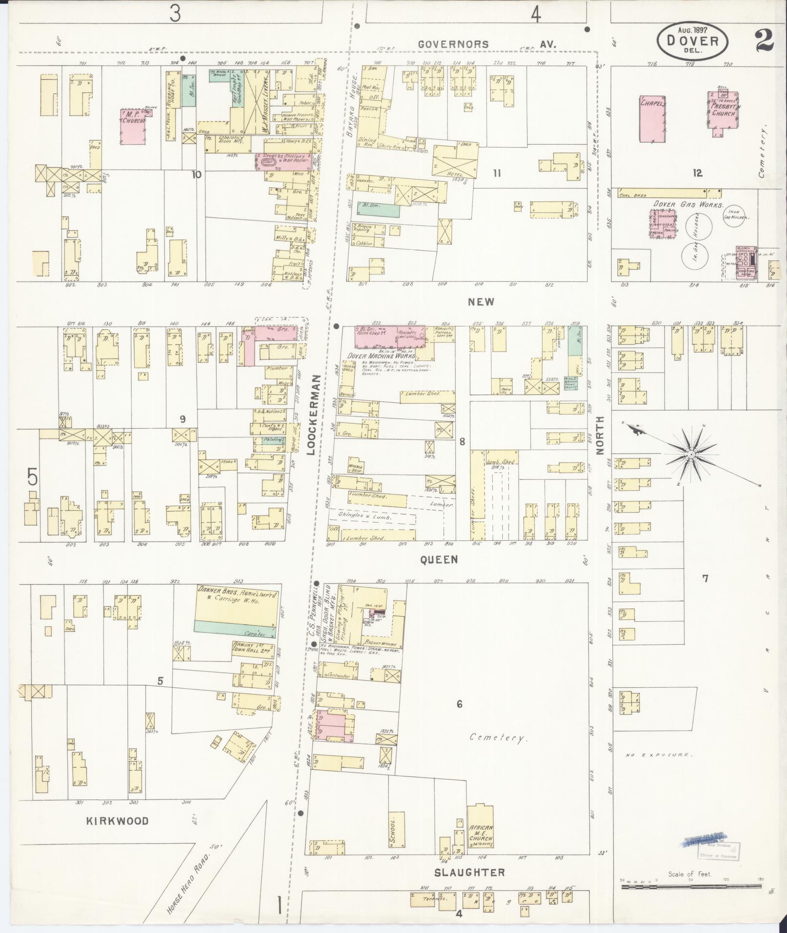 Sanborn Fire Insurance Map from Dover, Kent County, Delaware (1897), Sheet #0002 - Historic Sanborn Fire Insurance Map Print, vintage old map wall art, antique decor, genealogy gift, Delaware Delaware map