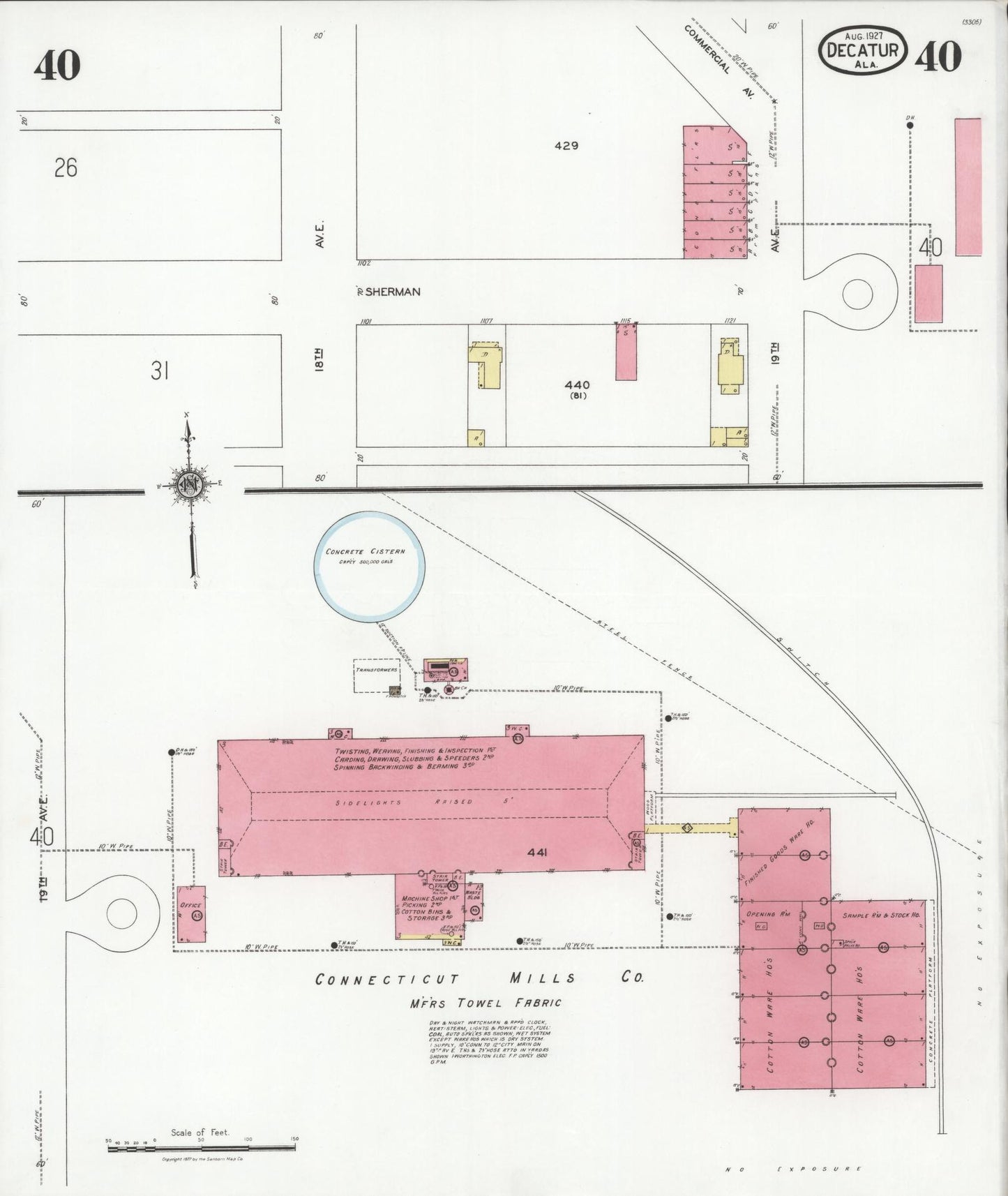 Sanborn Fire Insurance Map from Decatur, Morgan County, Alabama (1927), Sheet #0040 - Complete Map Set gallery image, historic Sanborn map, vintage wall art, Alabama Alabama