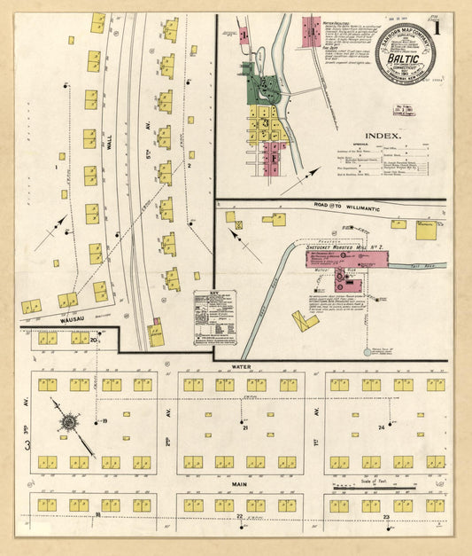 Sanborn Fire Insurance Map from Baltic, New London County, Connecticut (1911), Sheet #0001 - Historic Sanborn Fire Insurance Map Print, vintage old map wall art, antique decor, genealogy gift, Connecticut Connecticut map