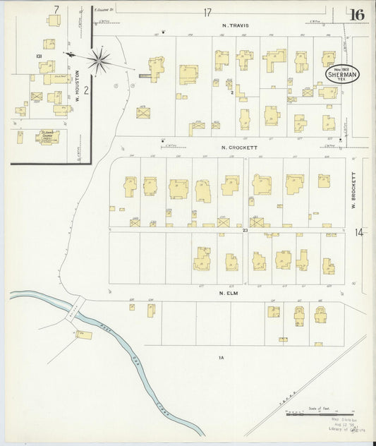 Sanborn Fire Insurance Map from Sherman, Grayson County, Texas (1908), Sheet #0016 - Historic Sanborn Fire Insurance Map Print, vintage old map wall art, antique decor, genealogy gift, Texas Texas map