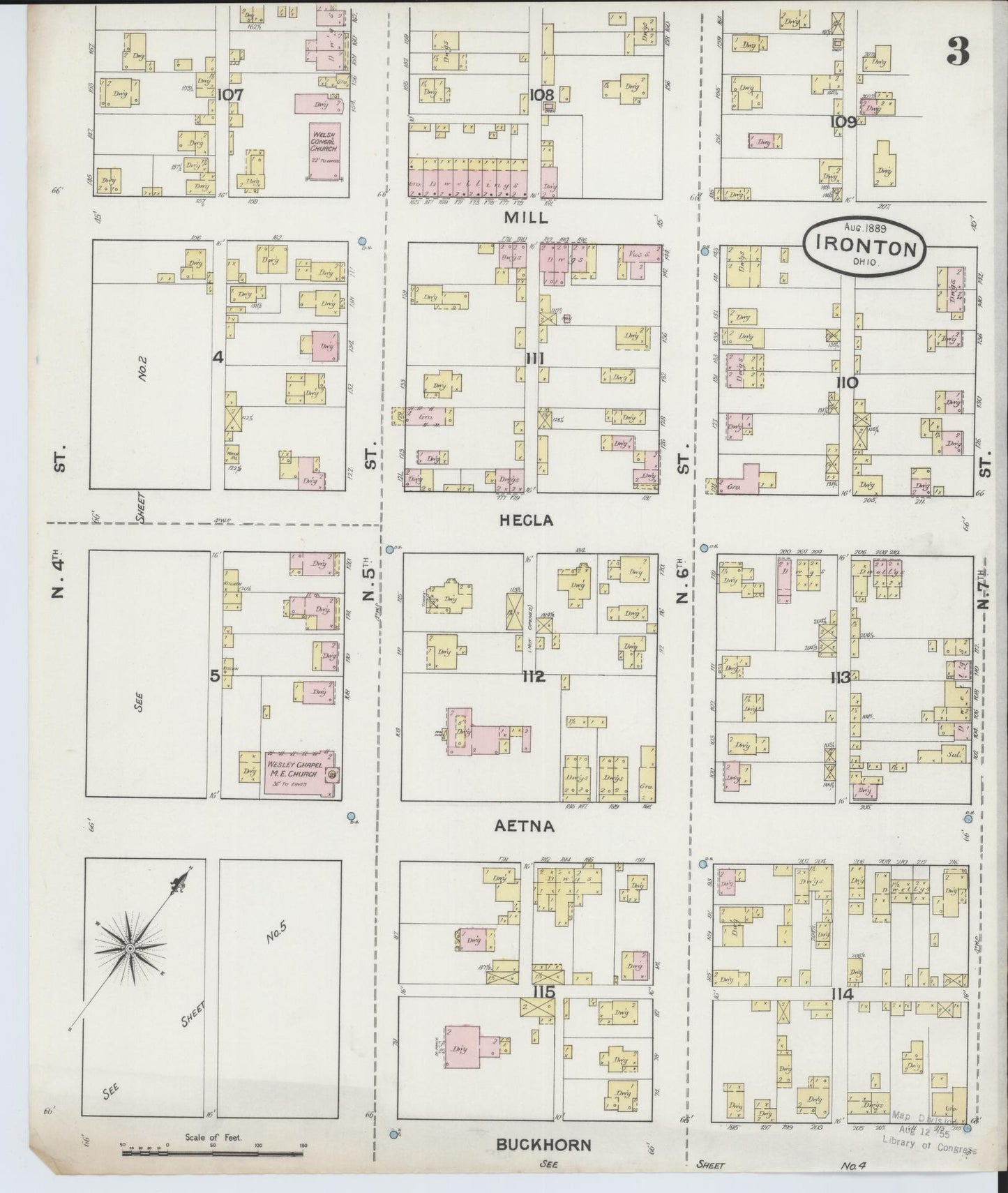 Sanborn Fire Insurance Map from Ironton, Lawrence County, Ohio (1889), Sheet #0003 - Historic Sanborn Fire Insurance Map Print, vintage old map wall art, antique decor, genealogy gift, Ohio Ohio map