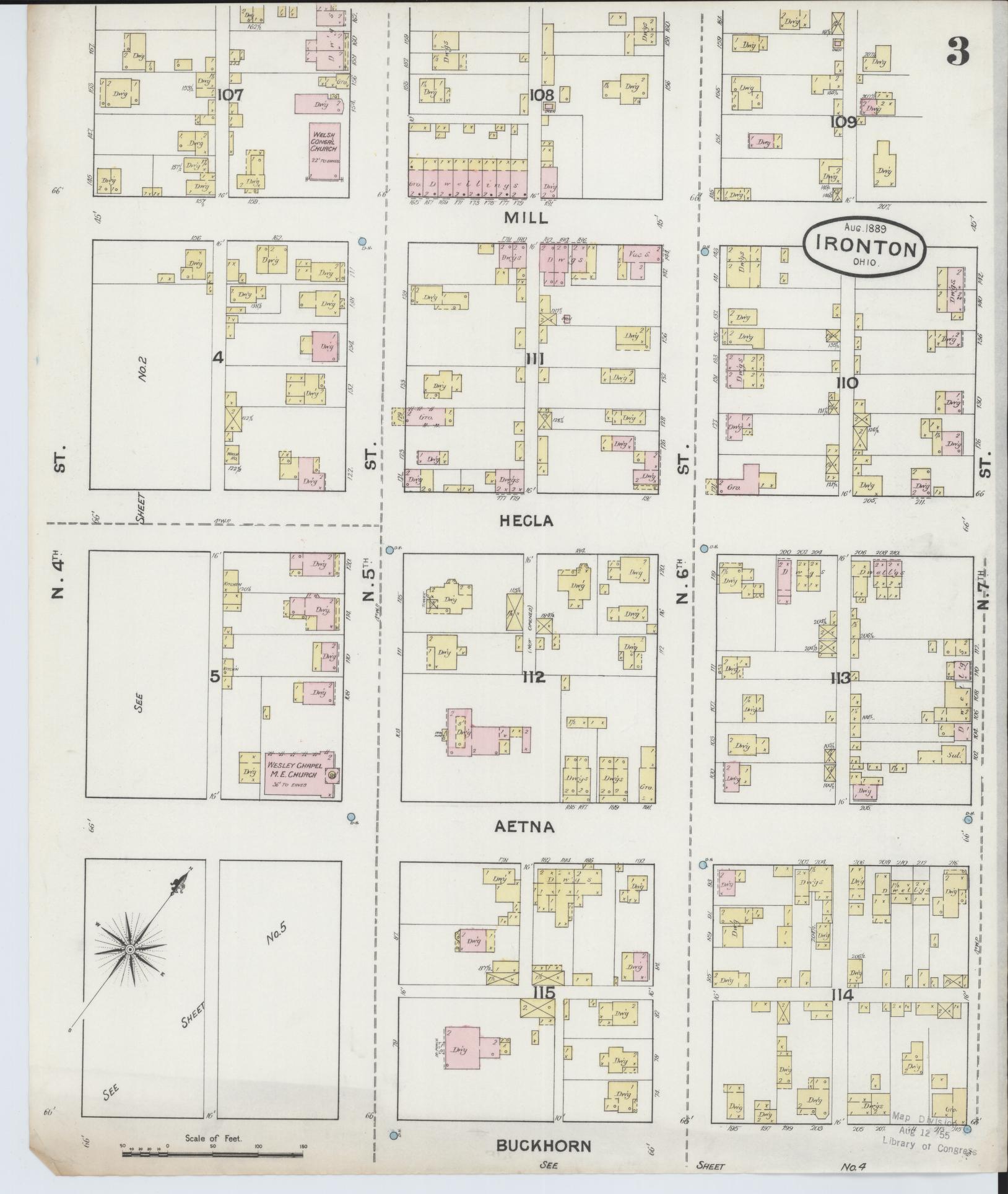 Sanborn Fire Insurance Map from Ironton, Lawrence County, Ohio (1889), Sheet #0003 - Historic Sanborn Fire Insurance Map Print, vintage old map wall art, antique decor, genealogy gift, Ohio Ohio map