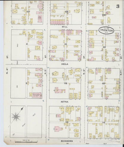 Sanborn Fire Insurance Map from Ironton, Lawrence County, Ohio (1889), Sheet #0003 - Historic Sanborn Fire Insurance Map Print, vintage old map wall art, antique decor, genealogy gift, Ohio Ohio map