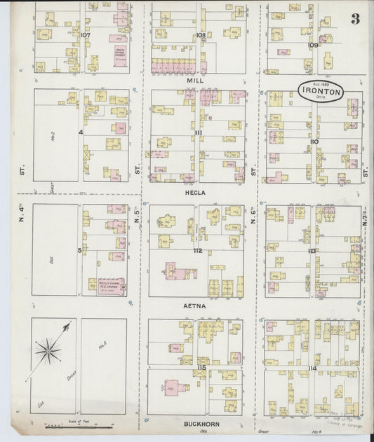 Sanborn Fire Insurance Map from Ironton, Lawrence County, Ohio (1889), Sheet #0003 - Historic Sanborn Fire Insurance Map Print, vintage old map wall art, antique decor, genealogy gift, Ohio Ohio map