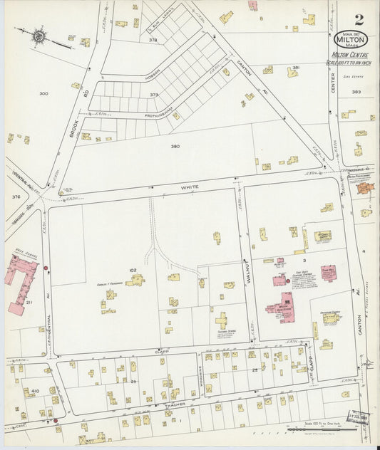Sanborn Fire Insurance Map from Milton, Norfolk County, Massachusetts (1917), Sheet #0002 - Historic Sanborn Fire Insurance Map Print, vintage old map wall art, antique decor, genealogy gift, Massachusetts Massachusetts map
