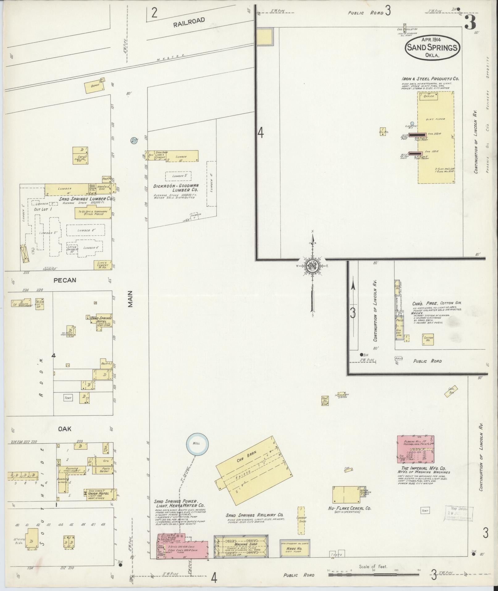 Sanborn Fire Insurance Map from Sand Springs, Tulsa County, Oklahoma (1914), Sheet #0003 - Historic Sanborn Fire Insurance Map Print, vintage old map wall art, antique decor, genealogy gift, Oklahoma Oklahoma map