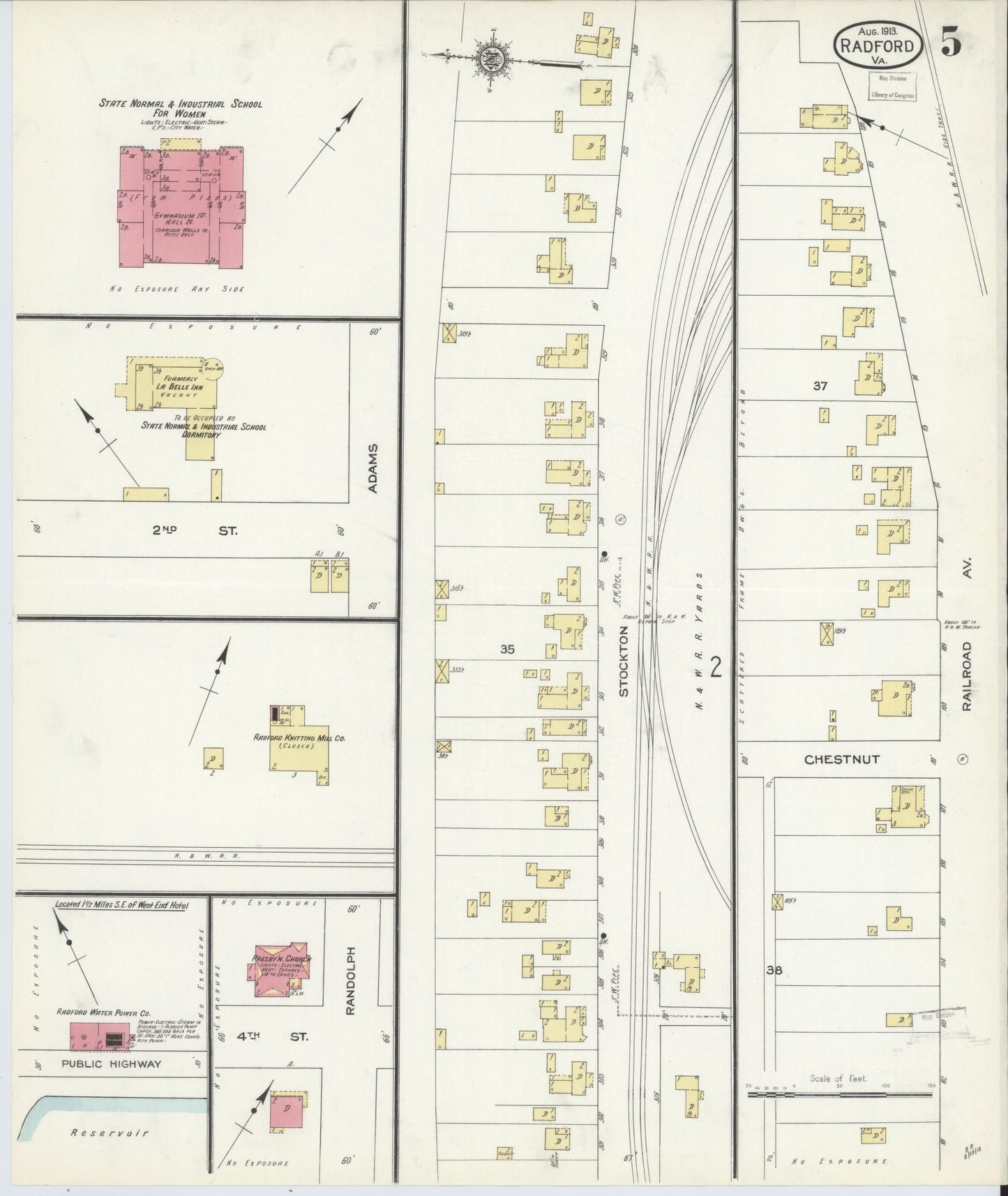 Sanborn Fire Insurance Map from Radford, Independent Cities, Virginia (1913), Sheet #0005 - Complete Map Set gallery image, historic Sanborn map, vintage wall art, Virginia Virginia