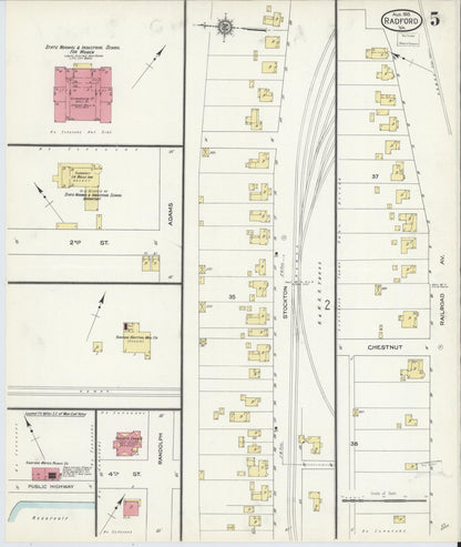 Sanborn Fire Insurance Map from Radford, Independent Cities, Virginia (1913), Sheet #0005 - Complete Map Set gallery image, historic Sanborn map, vintage wall art, Virginia Virginia