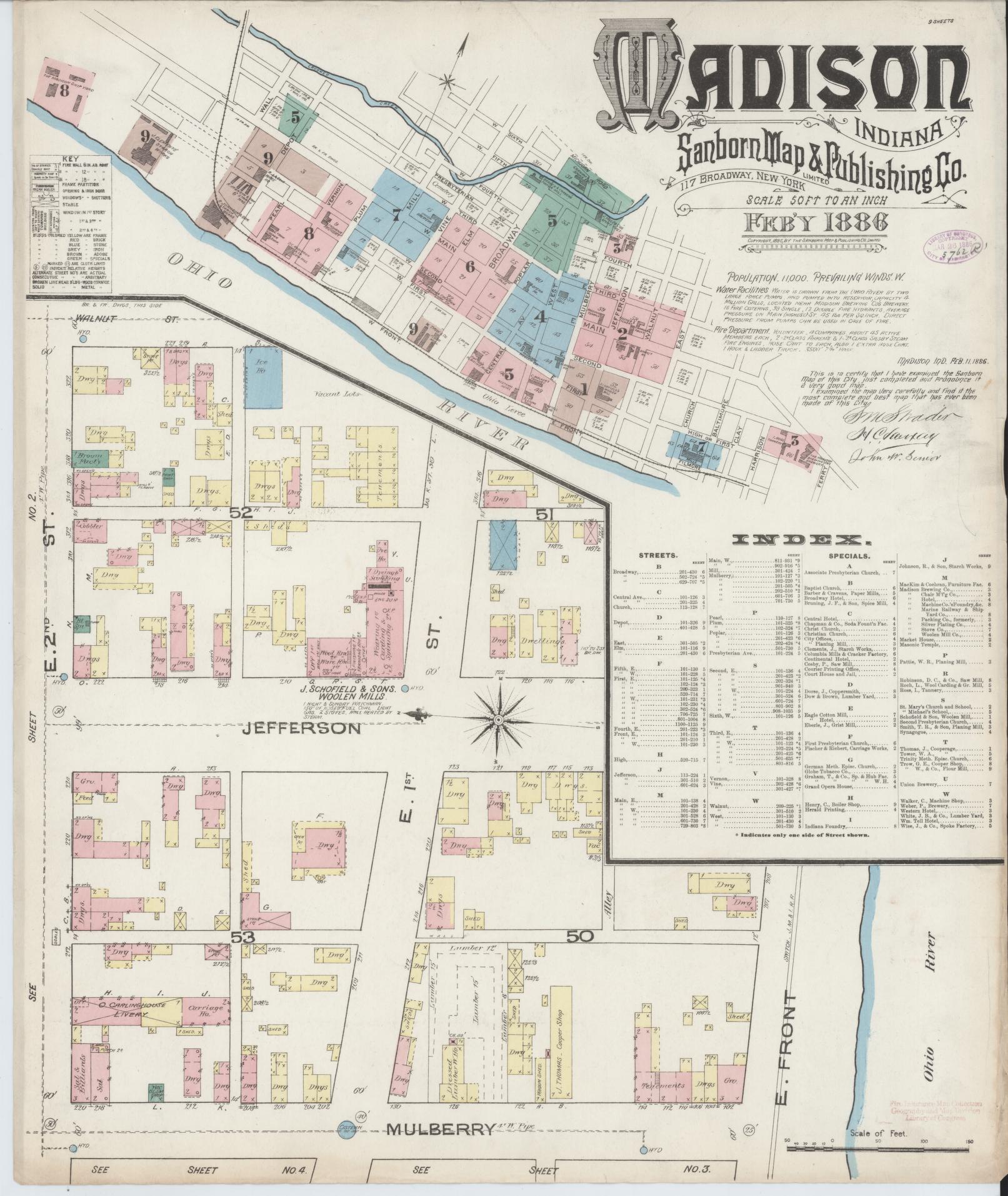 Sanborn Fire Insurance Map from Madison, Jefferson County, Indiana (1886), Sheet #0001 - Complete Map Set gallery image, historic Sanborn map, vintage wall art, Indiana Indiana