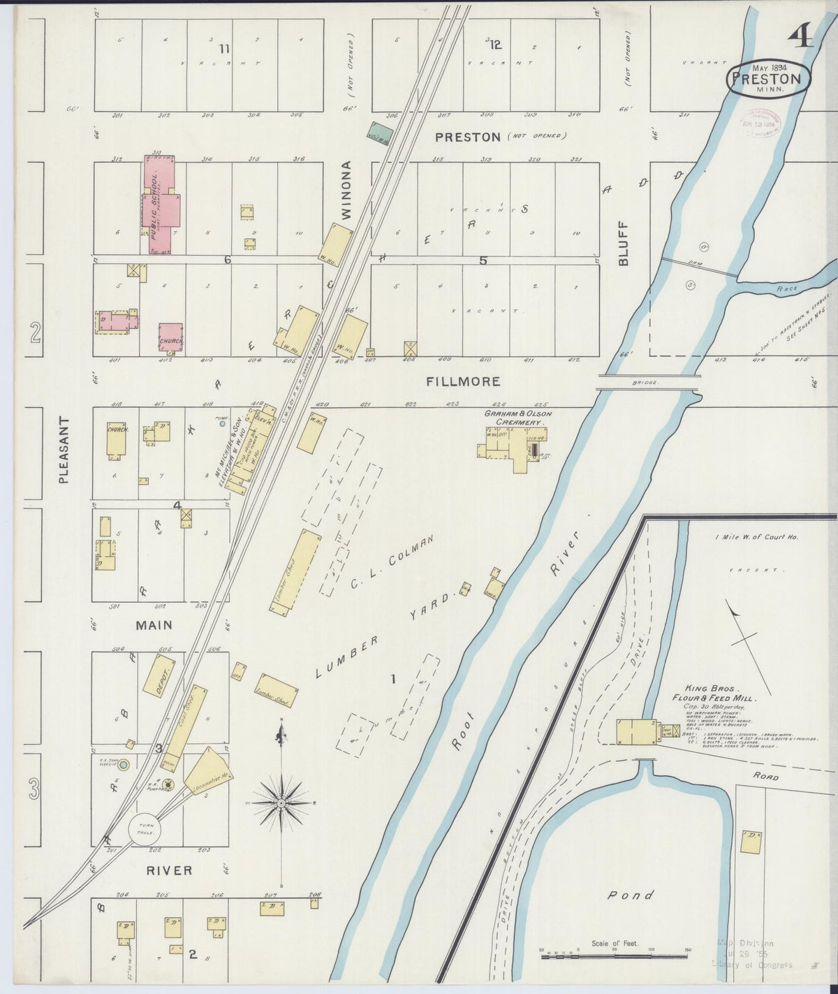 Sanborn Fire Insurance Map from Preston, Fillmore County, Minnesota (1894), Sheet #0004 - Historic Sanborn Fire Insurance Map Print, vintage old map wall art, antique decor, genealogy gift, Minnesota Minnesota map