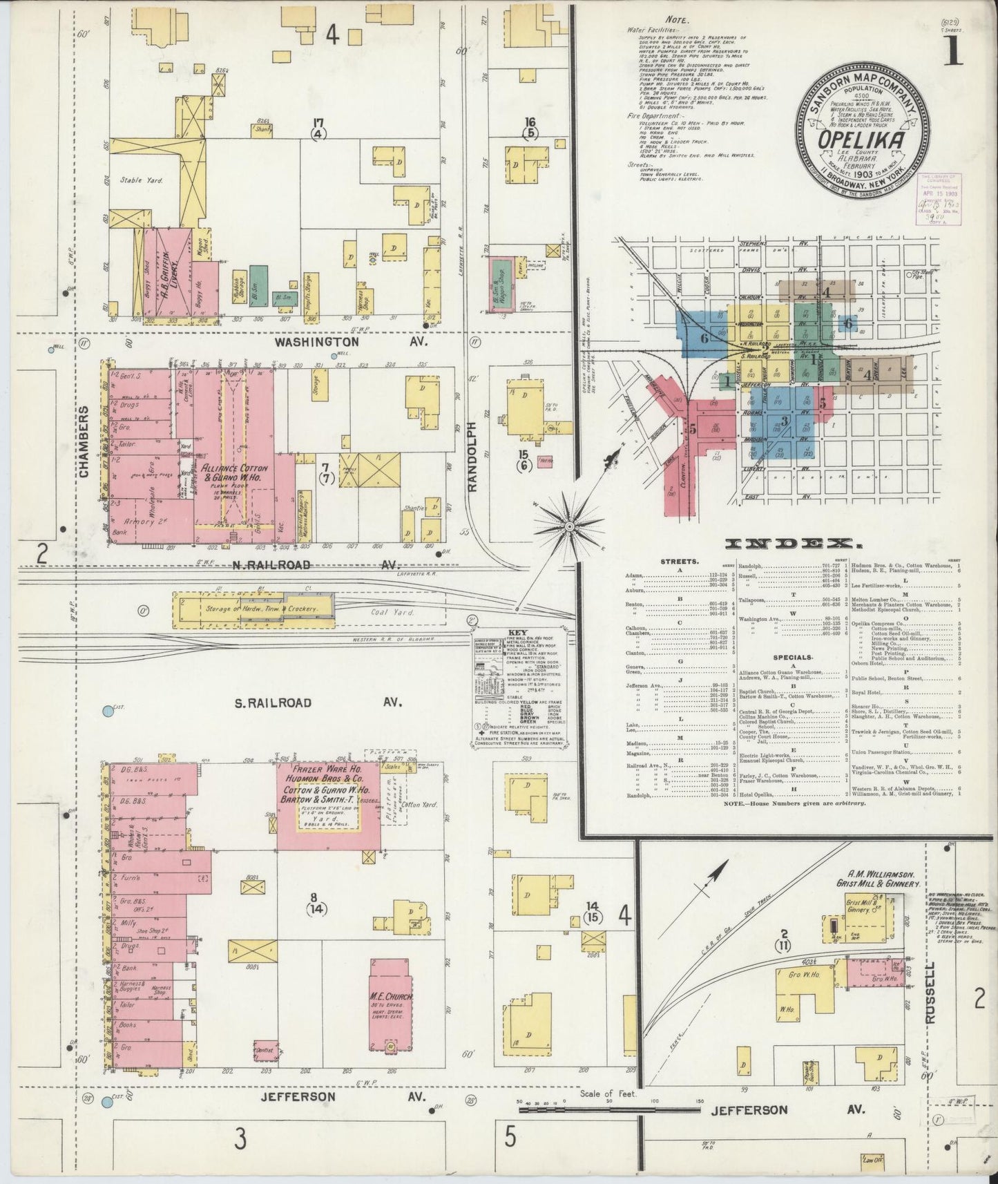 Sanborn Fire Insurance Map from Opelika, Lee County, Alabama (1903), Sheet #0001 - Complete Map Set gallery image, historic Sanborn map, vintage wall art, Alabama Alabama