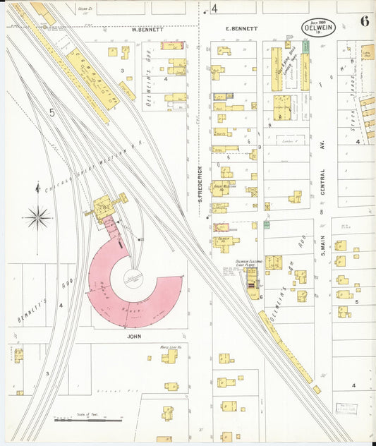 Sanborn Fire Insurance Map from Oelwein, Fayette County, Iowa (1900), Sheet #0006 - Historic Sanborn Fire Insurance Map Print, vintage old map wall art