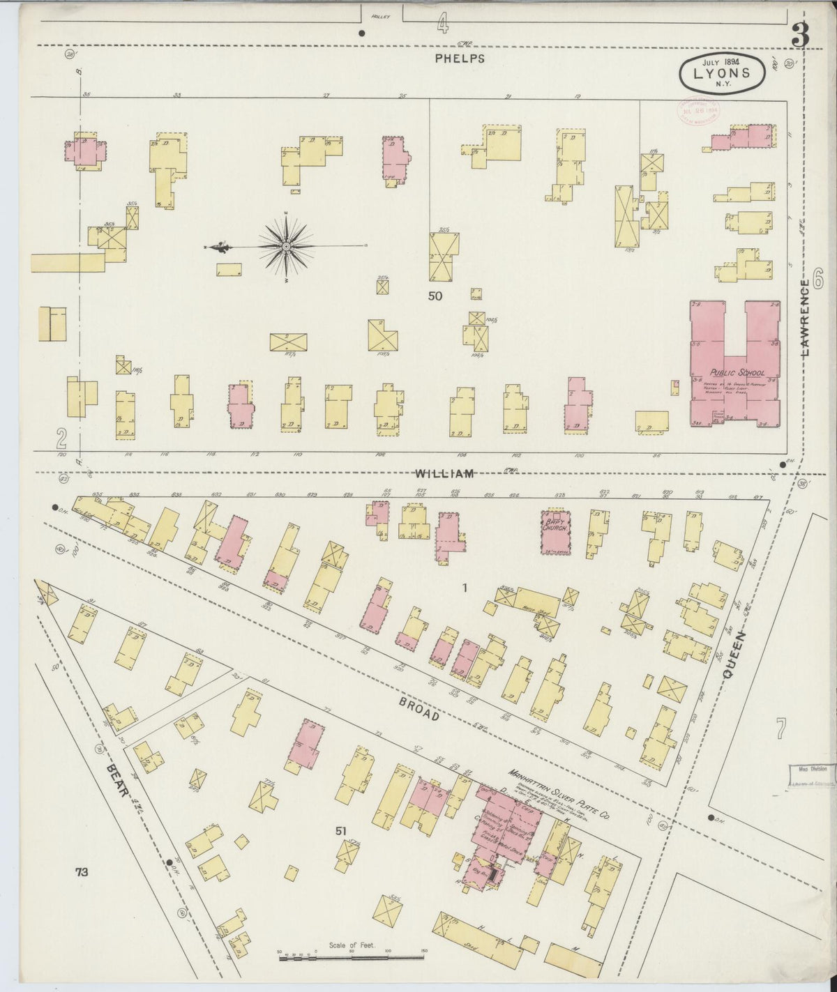Sanborn Fire Insurance Map from Lyons, Wayne County, New York (1894), Sheet #0003 - Complete Map Set gallery image, historic Sanborn map, vintage wall art, New York New York