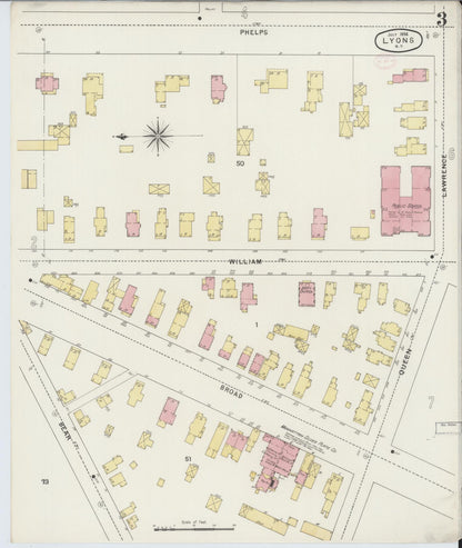 Sanborn Fire Insurance Map from Lyons, Wayne County, New York (1894), Sheet #0003 - Complete Map Set gallery image, historic Sanborn map, vintage wall art, New York New York