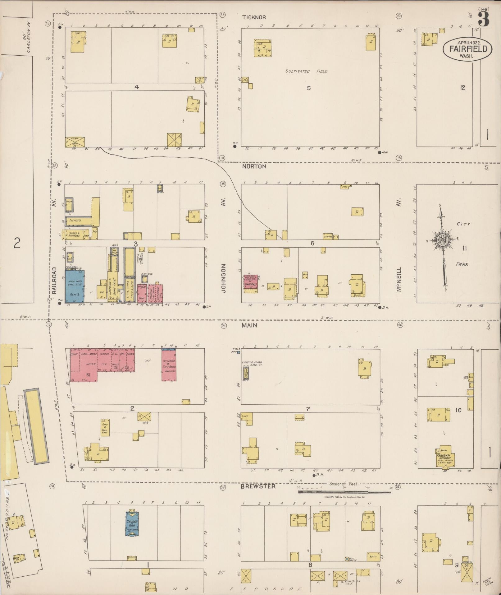 Sanborn Fire Insurance Map from Fairfield, Spokane County, Washington (1922), Sheet #0003 - Complete Map Set gallery image, historic Sanborn map, vintage wall art, Washington Washington