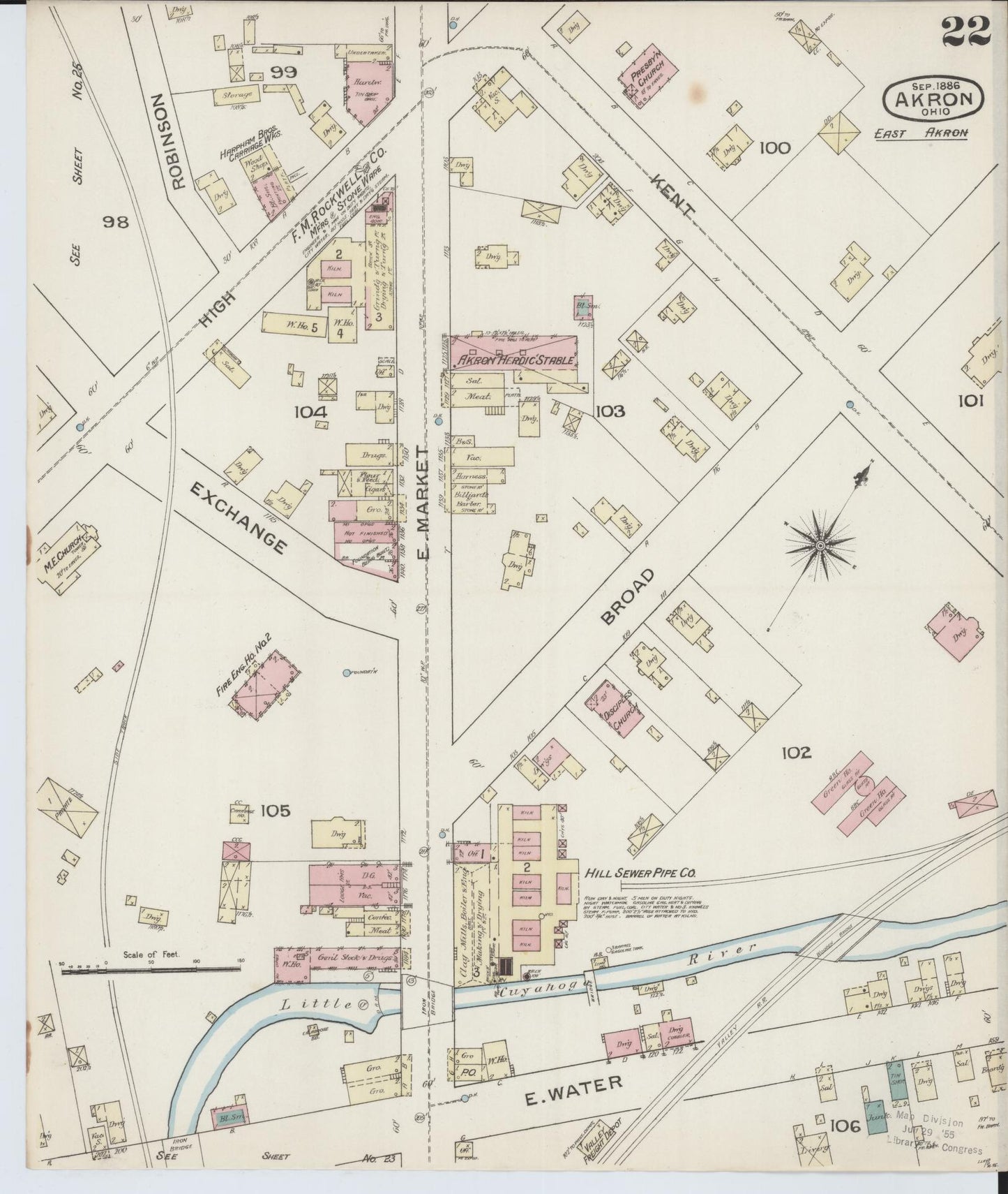 Sanborn Fire Insurance Map from Akron, Summit County, Ohio (1886), Sheet #0022 - Historic Sanborn Fire Insurance Map Print, vintage old map wall art, antique decor, genealogy gift, Ohio Ohio map