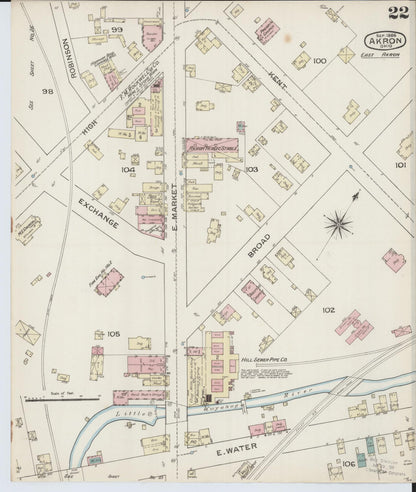 Sanborn Fire Insurance Map from Akron, Summit County, Ohio (1886), Sheet #0022 - Historic Sanborn Fire Insurance Map Print, vintage old map wall art, antique decor, genealogy gift, Ohio Ohio map