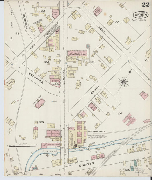 Sanborn Fire Insurance Map from Akron, Summit County, Ohio (1886), Sheet #0022 - Historic Sanborn Fire Insurance Map Print, vintage old map wall art, antique decor, genealogy gift, Ohio Ohio map
