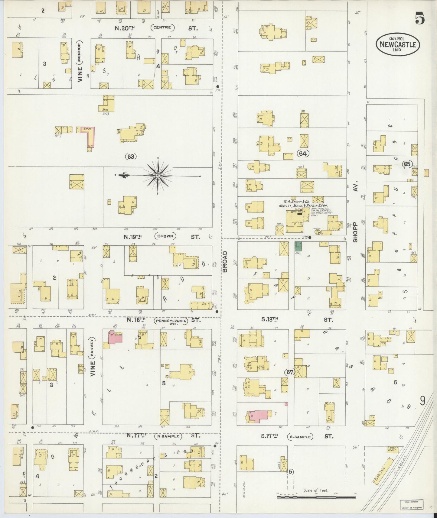 Sanborn Fire Insurance Map from New Castle, Henry County, Indiana (1901), Sheet #0005 - Complete Map Set gallery image, historic Sanborn map, vintage wall art, Indiana Indiana