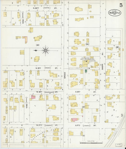 Sanborn Fire Insurance Map from New Castle, Henry County, Indiana (1901), Sheet #0005 - Complete Map Set gallery image, historic Sanborn map, vintage wall art, Indiana Indiana