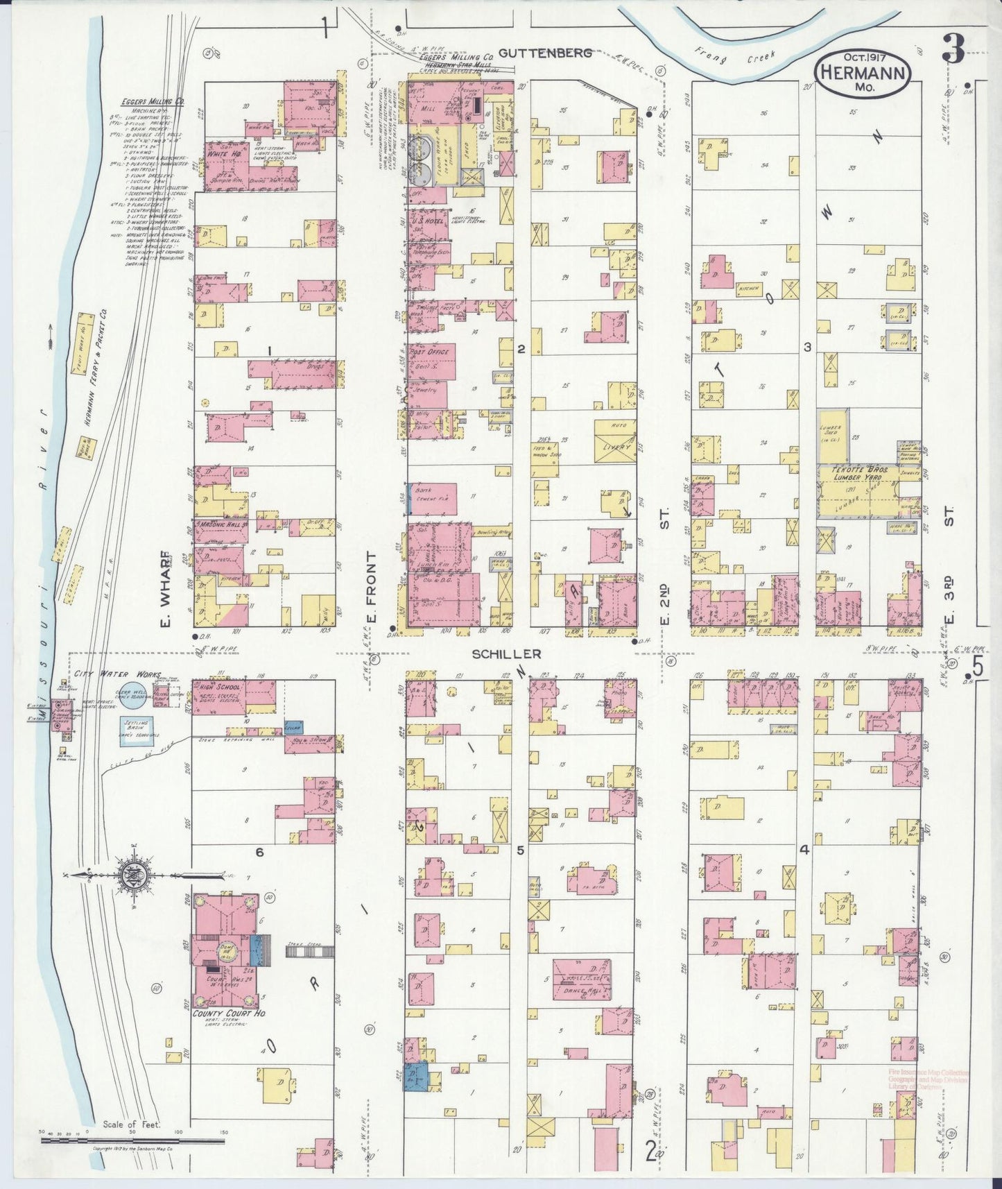 Sanborn Fire Insurance Map from Hermann, Gasconade County, Missouri (1917), Sheet #0003 - Complete Map Set gallery image, historic Sanborn map, vintage wall art, Missouri Missouri