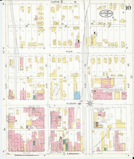 Sanborn Fire Insurance Map from Pittsburg, Crawford County, Kansas (1905), Sheet #0010 - Historic Sanborn Fire Insurance Map Print, vintage old map wall art, antique decor, genealogy gift, Kansas Kansas map