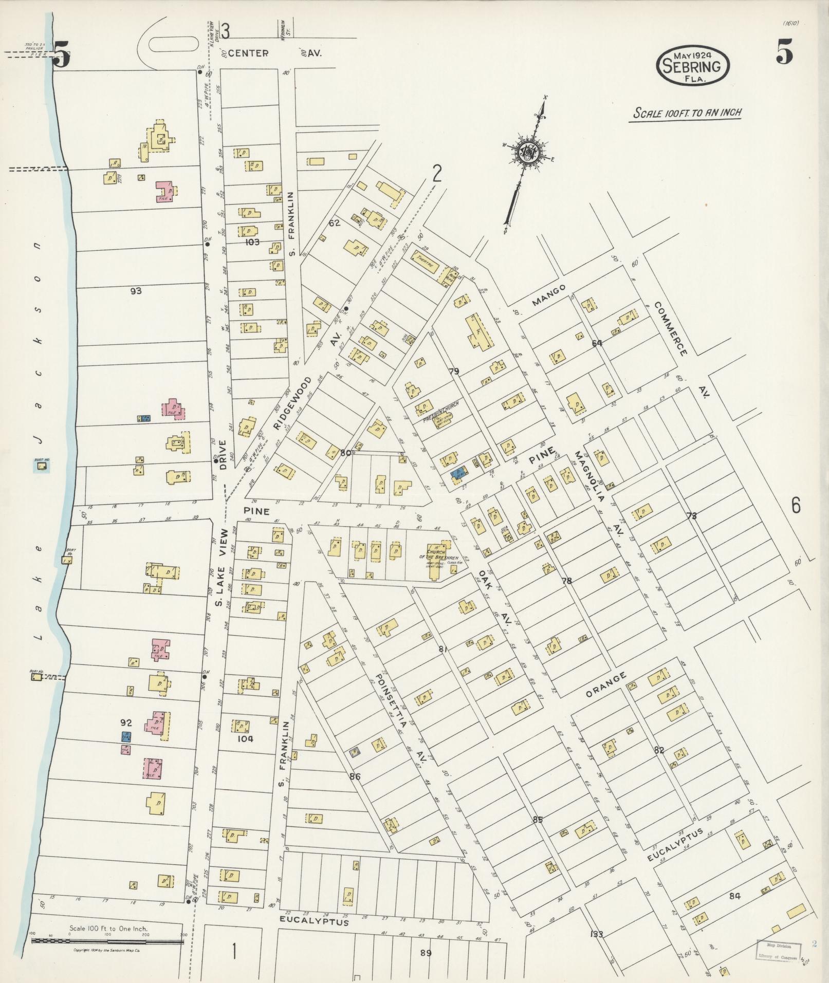 Sanborn Fire Insurance Map from Sebring, Highlands County, Florida (1924), Sheet #0005 - Complete Map Set gallery image, historic Sanborn map, vintage wall art, Florida Florida